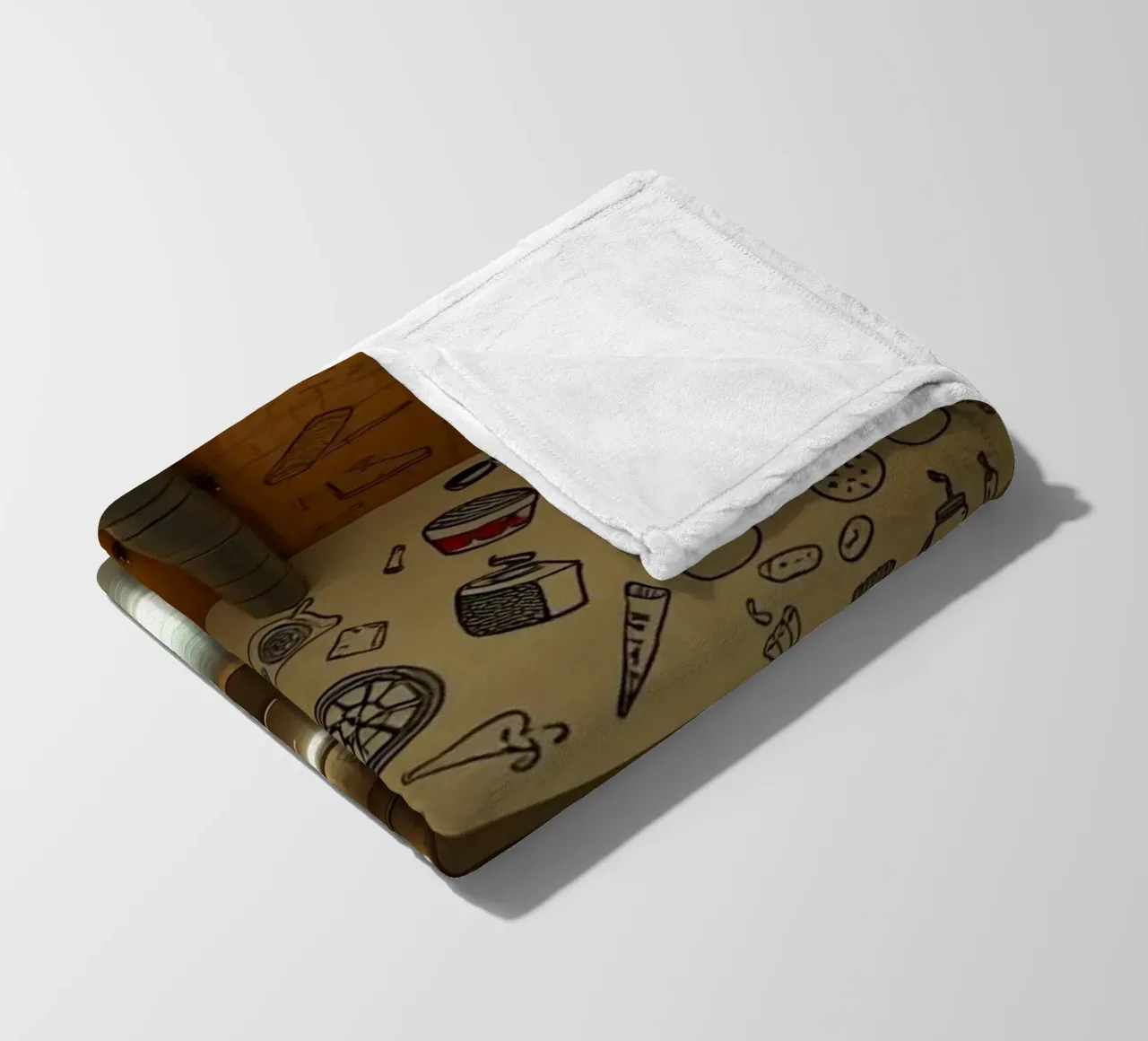 Murale con illustrazioni di cibi e bevande in una hallwa coperta in pile da DesignDoodle