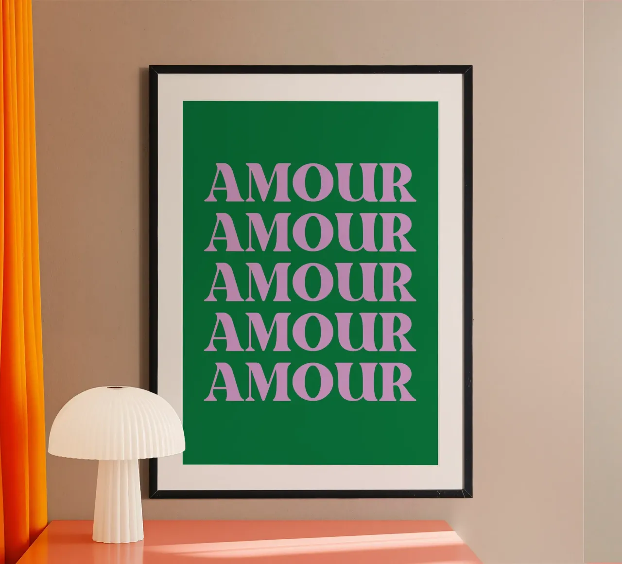 "Tipografia d'amore ripetuta "Amour poster con telaio in plastica da pdigitalprints