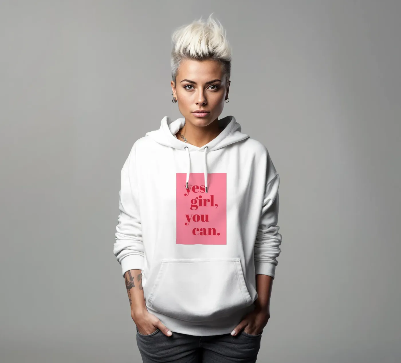 “Yes Girl, You Can” Feminist Empowerment Quote in Bold Red hoodie by pdigitalprints