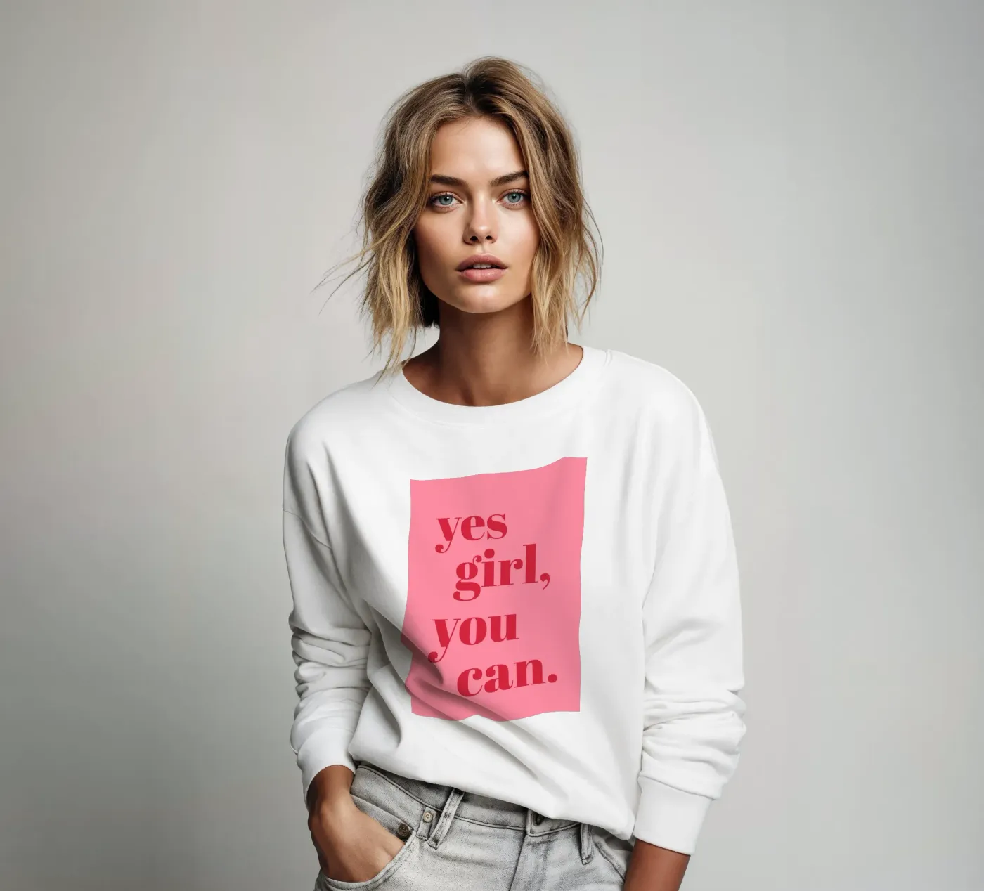 “Yes Girl, You Can” Feminist Empowerment Quote in Bold Red sweatshirt by pdigitalprints