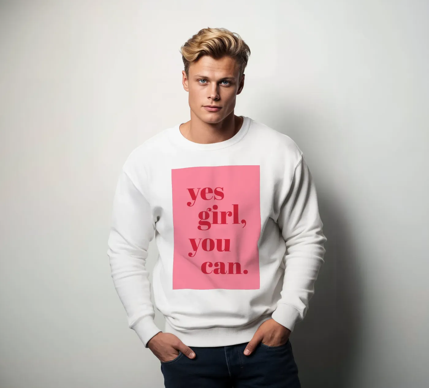 “Yes Girl, You Can” Feminist Empowerment Quote in Bold Red sweatshirt by pdigitalprints