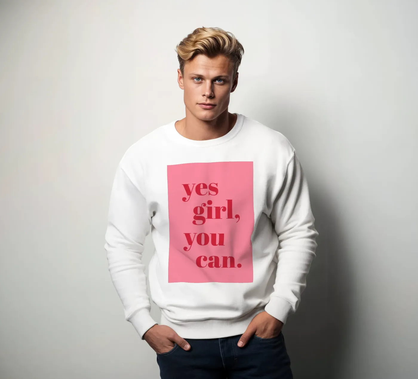 “Yes Girl, You Can” Feminist Empowerment Quote in Bold Red sweatshirt by pdigitalprints