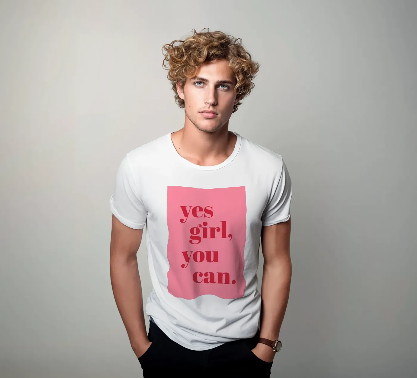 “Yes Girl, You Can” Feminist Empowerment Quote in Bold Red t-shirt by pdigitalprints