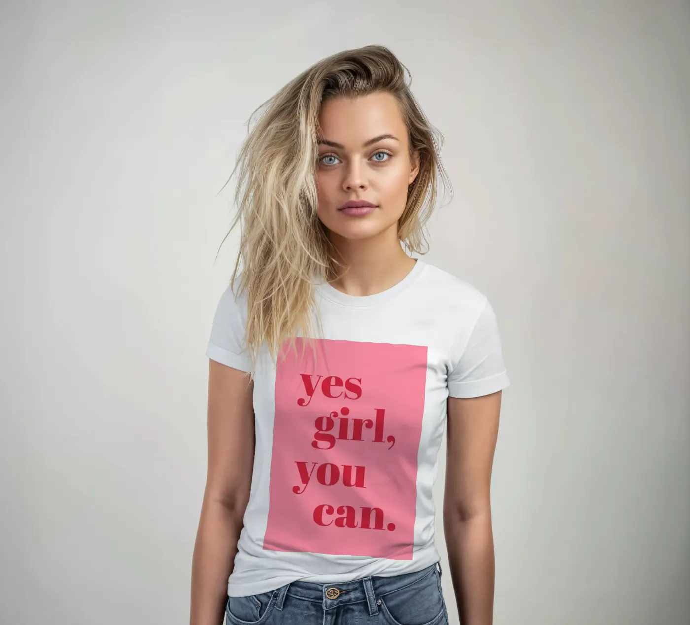 “Yes Girl, You Can” Feminist Empowerment Quote in Bold Red women's fitted t-shirt by pdigitalprints