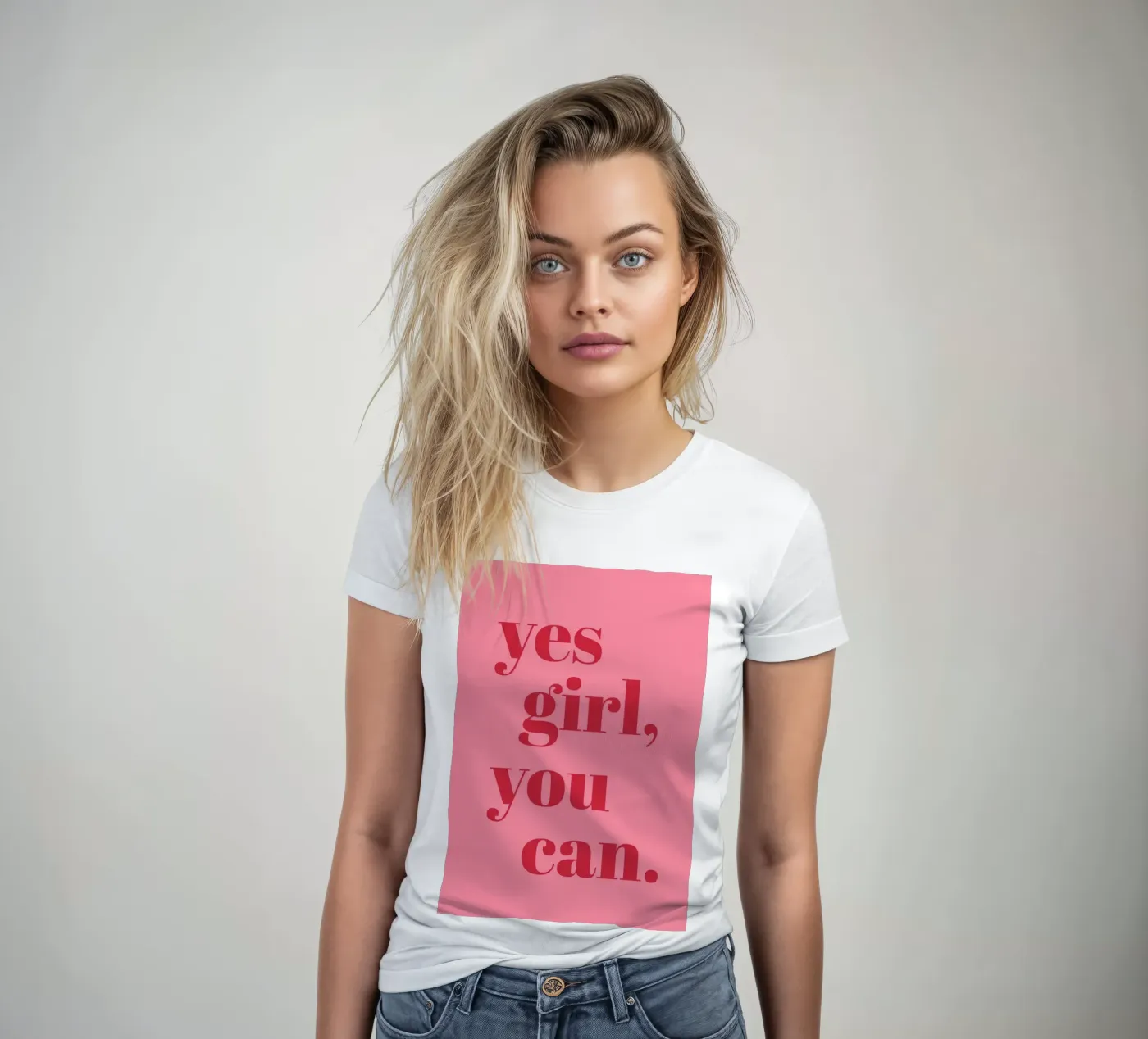 “Yes Girl, You Can” Feminist Empowerment Quote in Bold Red women's fitted t-shirt by pdigitalprints