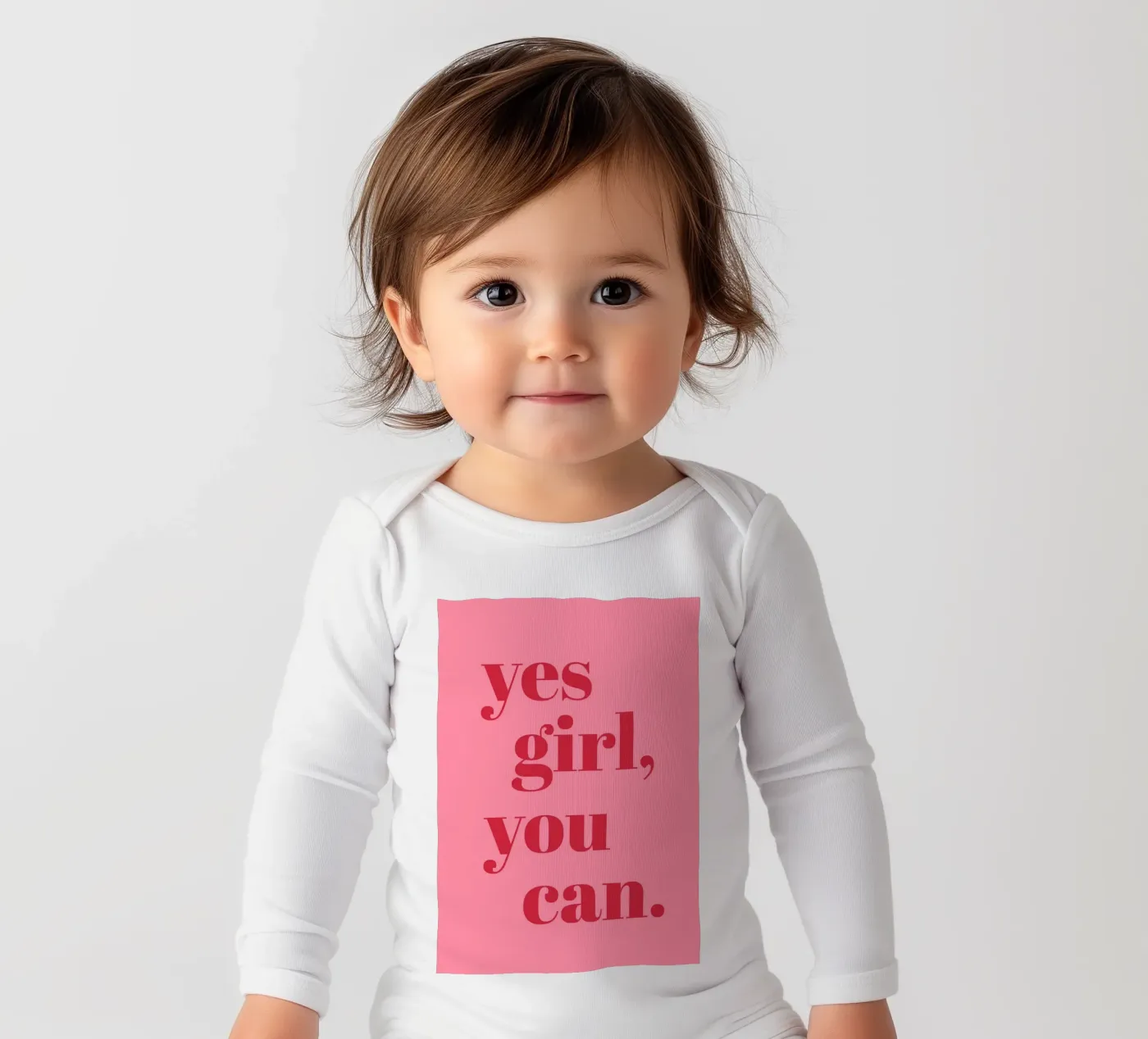 “Yes Girl, You Can” Feminist Empowerment Quote in Bold Red long-sleeve baby romper by pdigitalprints