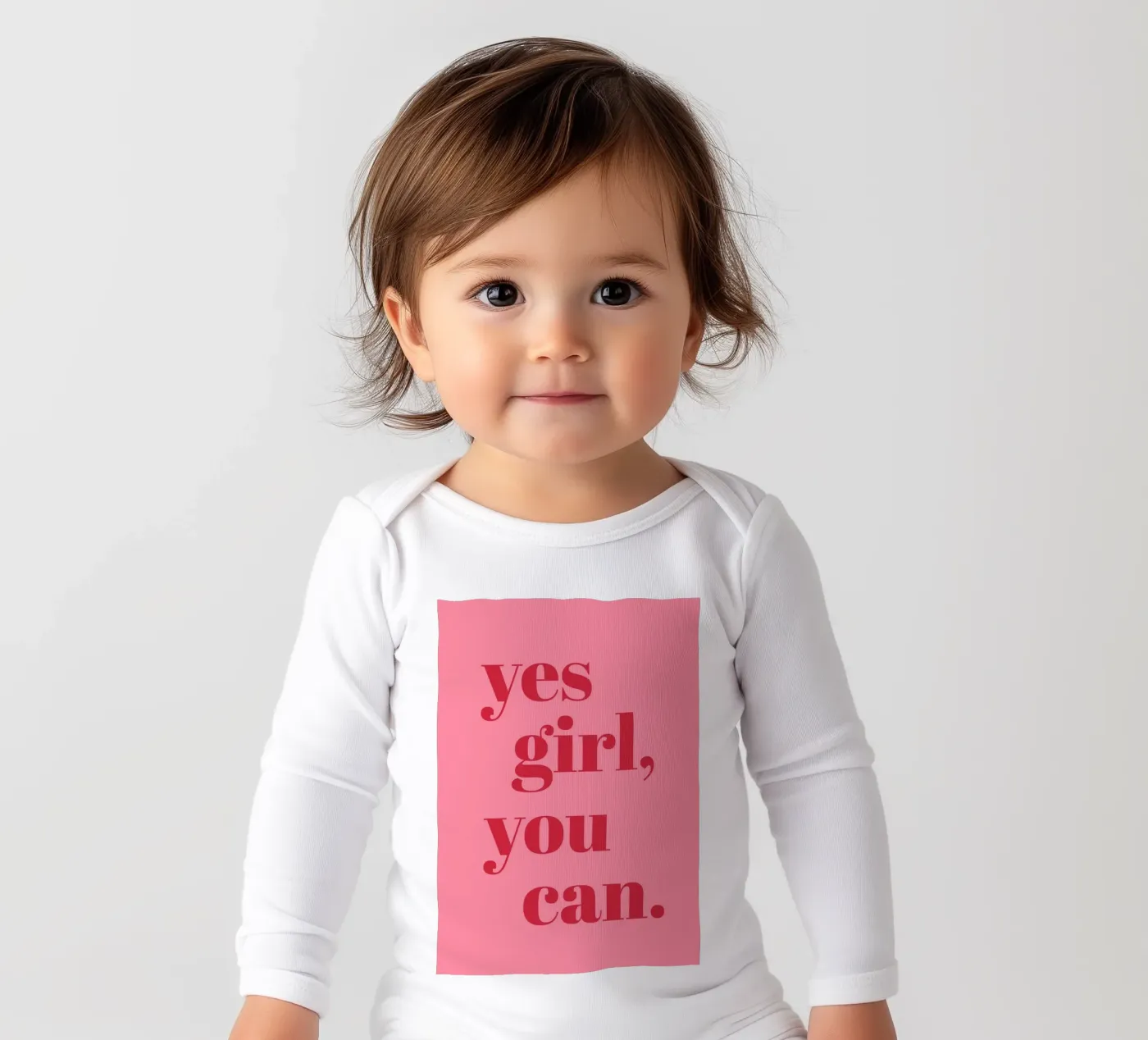 “Yes Girl, You Can” Feminist Empowerment Quote in Bold Red long-sleeve baby romper by pdigitalprints
