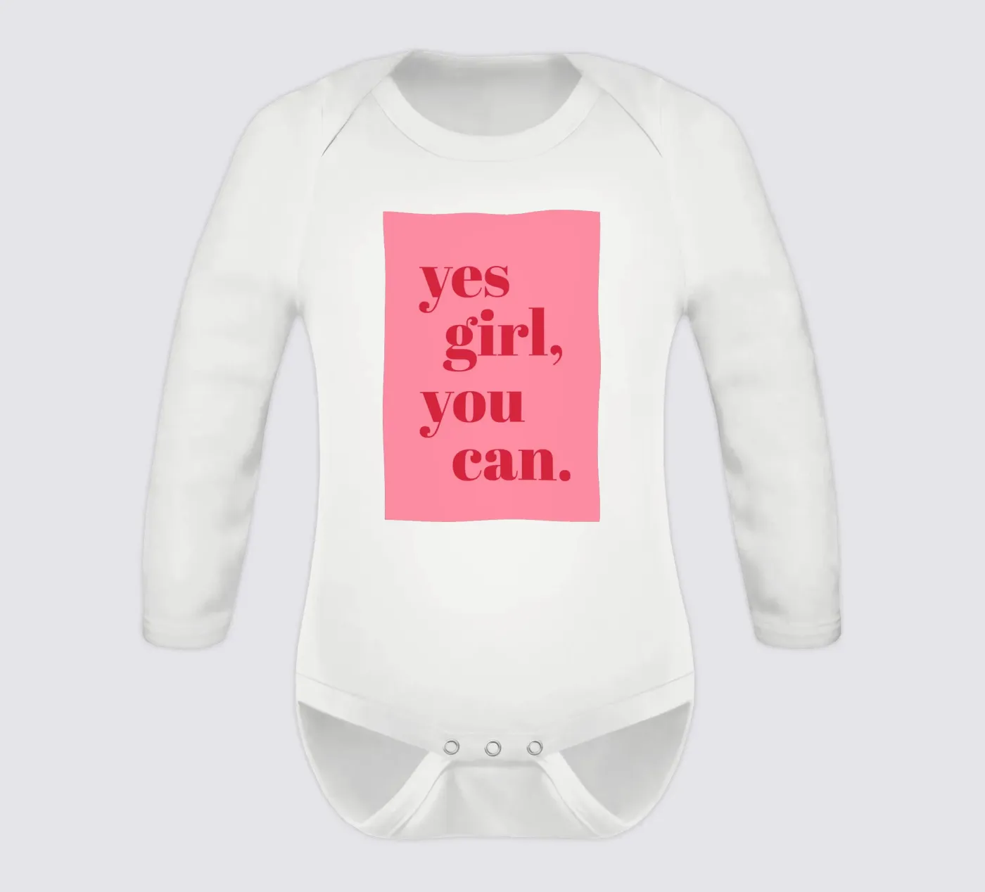 “Yes Girl, You Can” Feminist Empowerment Quote in Bold Red long-sleeve baby romper by pdigitalprints