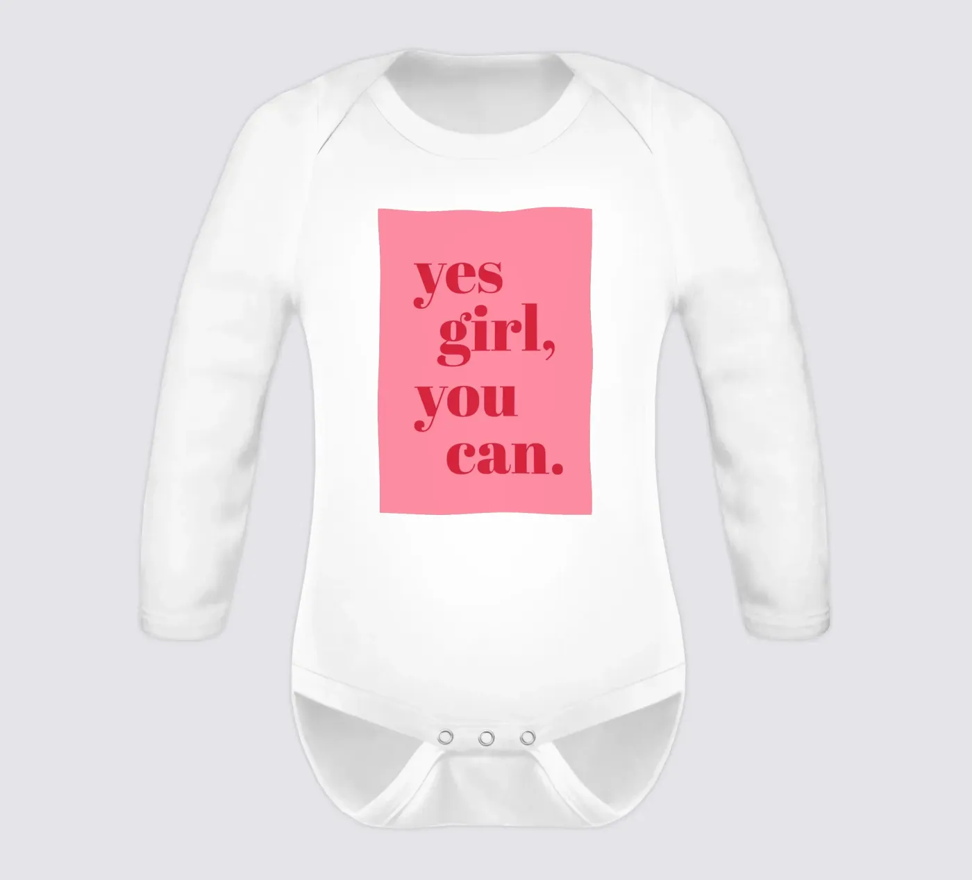 “Yes Girl, You Can” Feminist Empowerment Quote in Bold Red long-sleeve baby romper by pdigitalprints