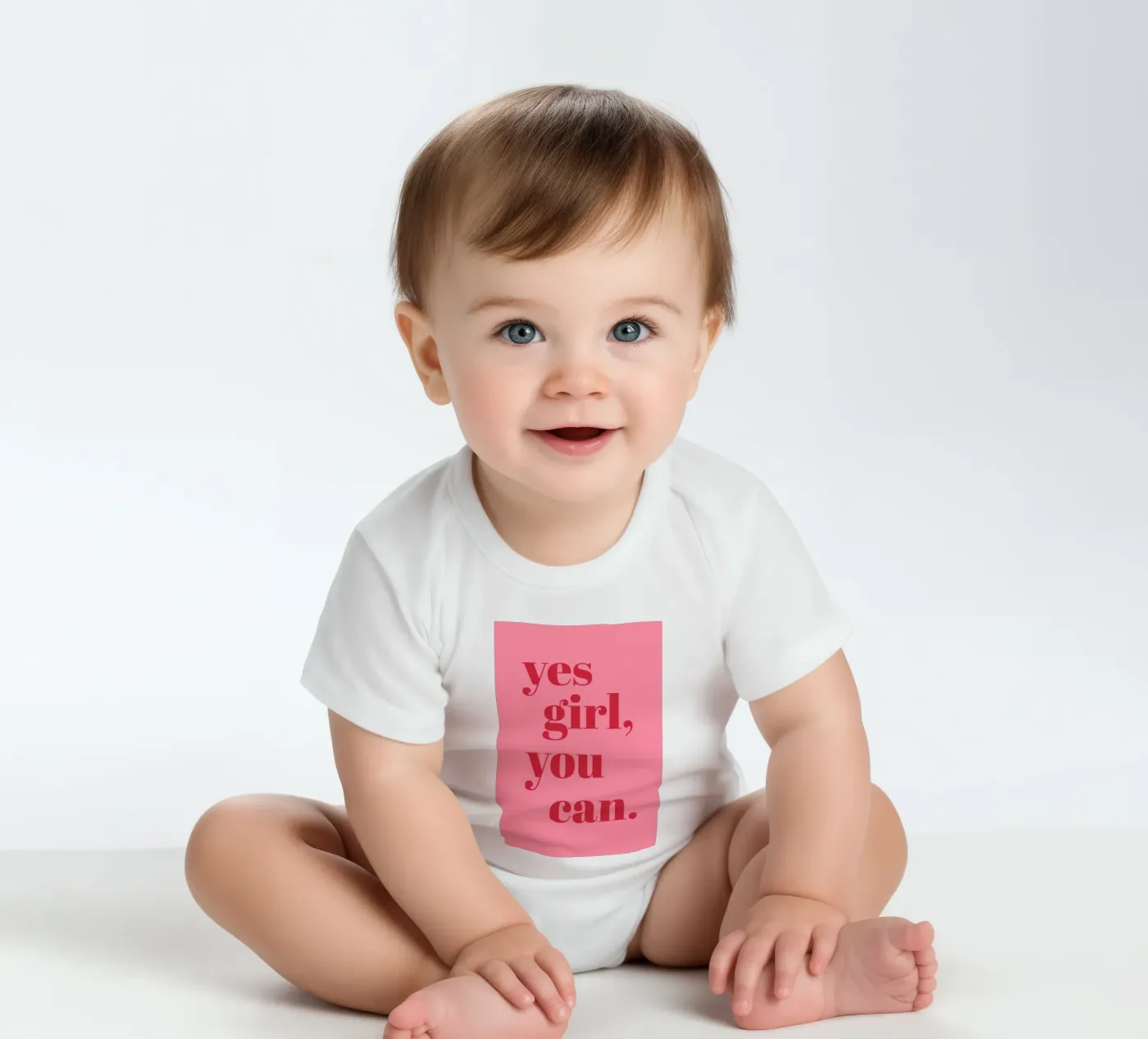 “Yes Girl, You Can” Feminist Empowerment Quote in Bold Red short-sleeve baby romper by pdigitalprints