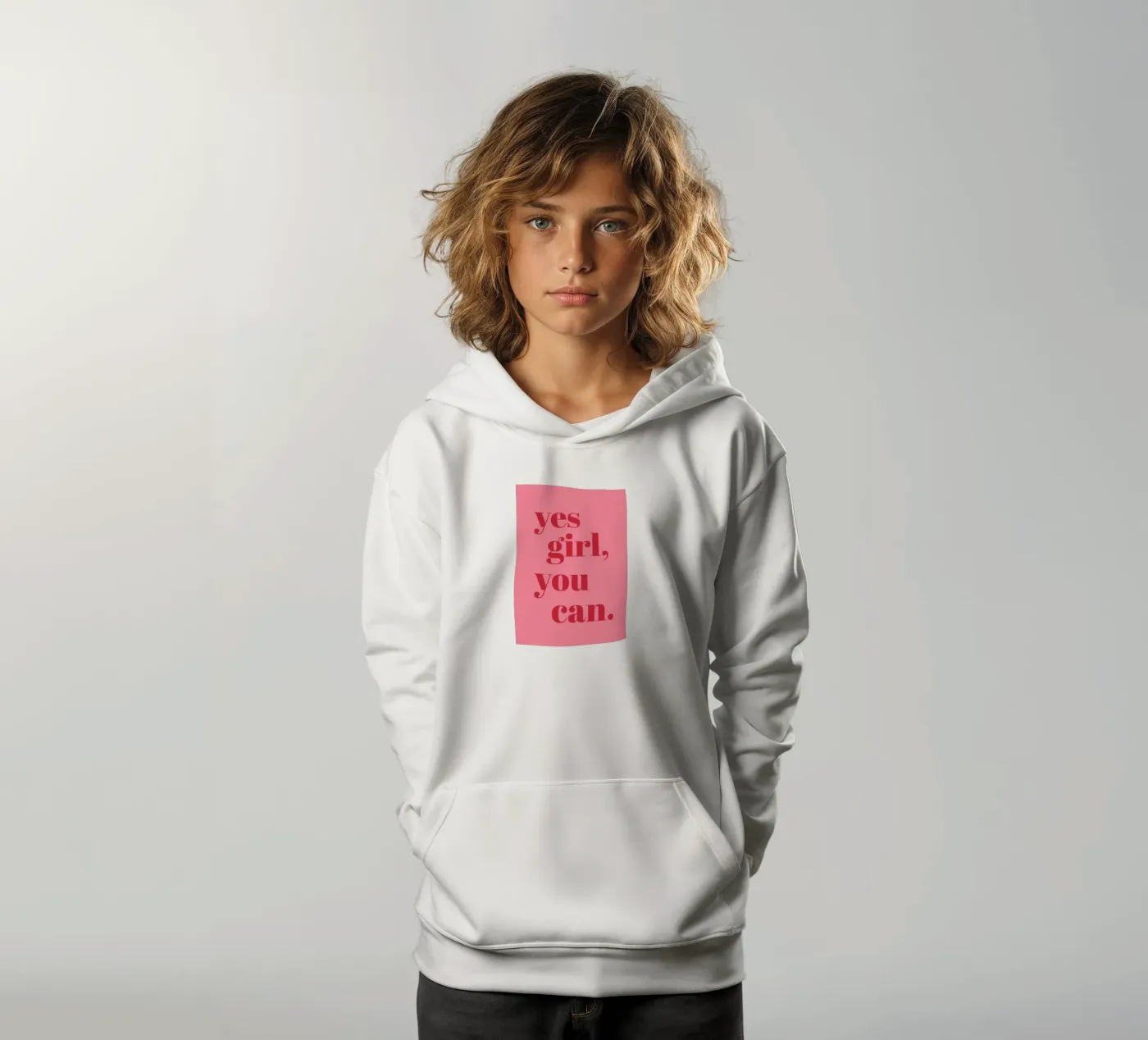 “Yes Girl, You Can” Feminist Empowerment Quote in Bold Red kids hoodie by pdigitalprints