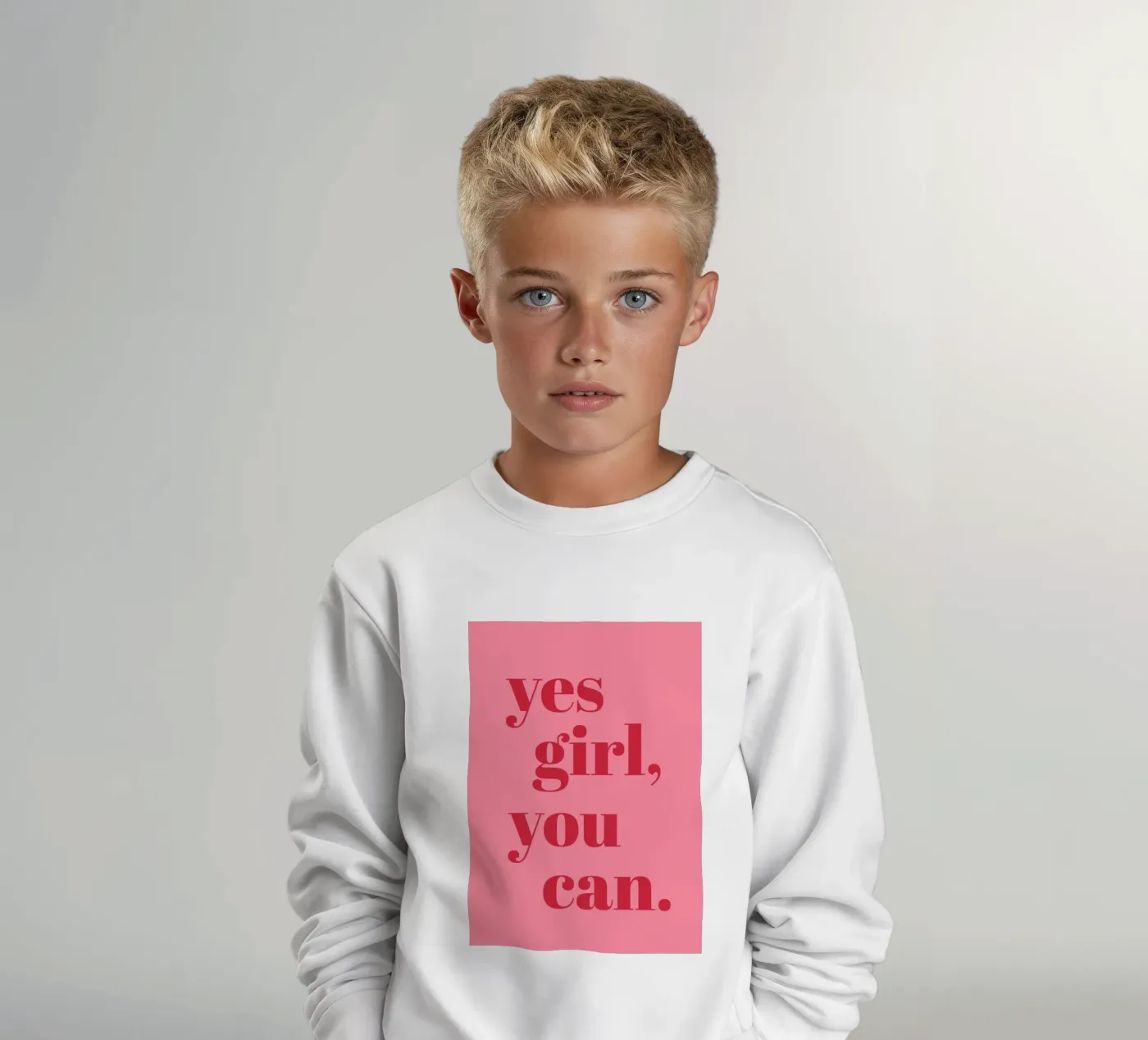 “Yes Girl, You Can” Feminist Empowerment Quote in Bold Red kids sweatshirt by pdigitalprints