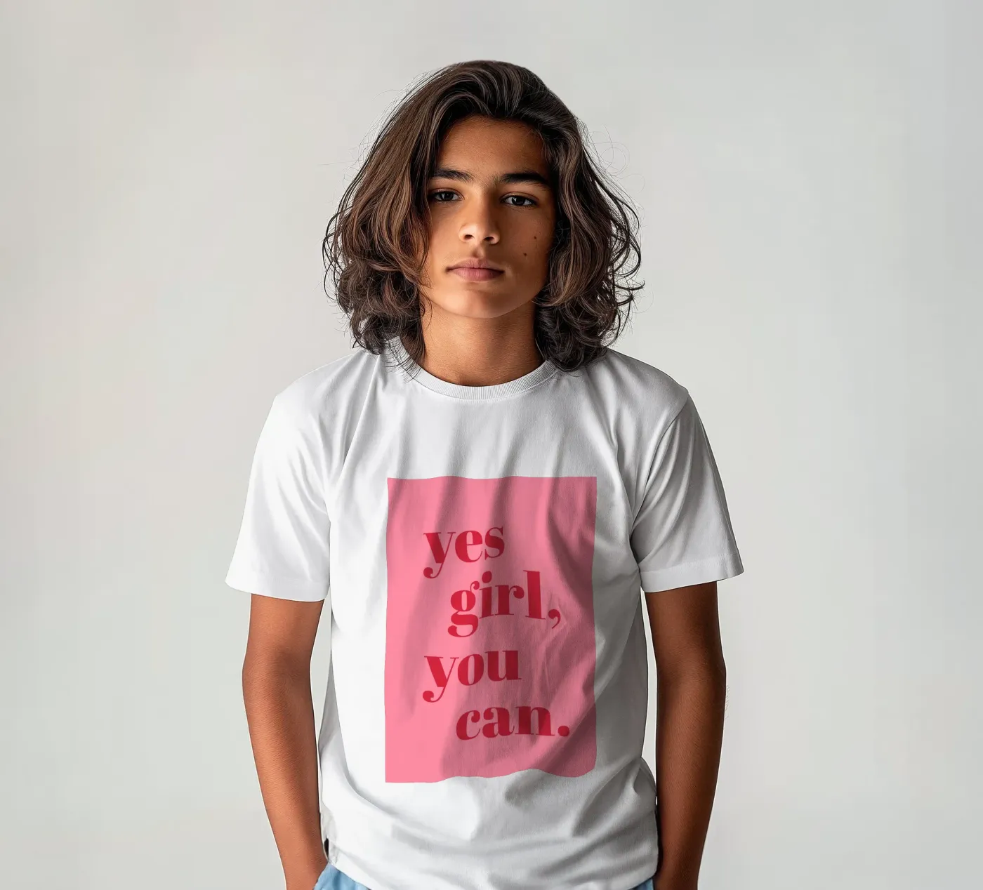 “Yes Girl, You Can” Feminist Empowerment Quote in Bold Red kids t-shirt by pdigitalprints