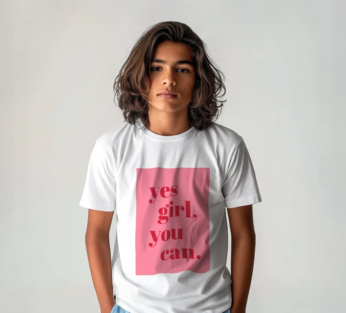 “Yes Girl, You Can” Feminist Empowerment Quote in Bold Red kids t-shirt by pdigitalprints
