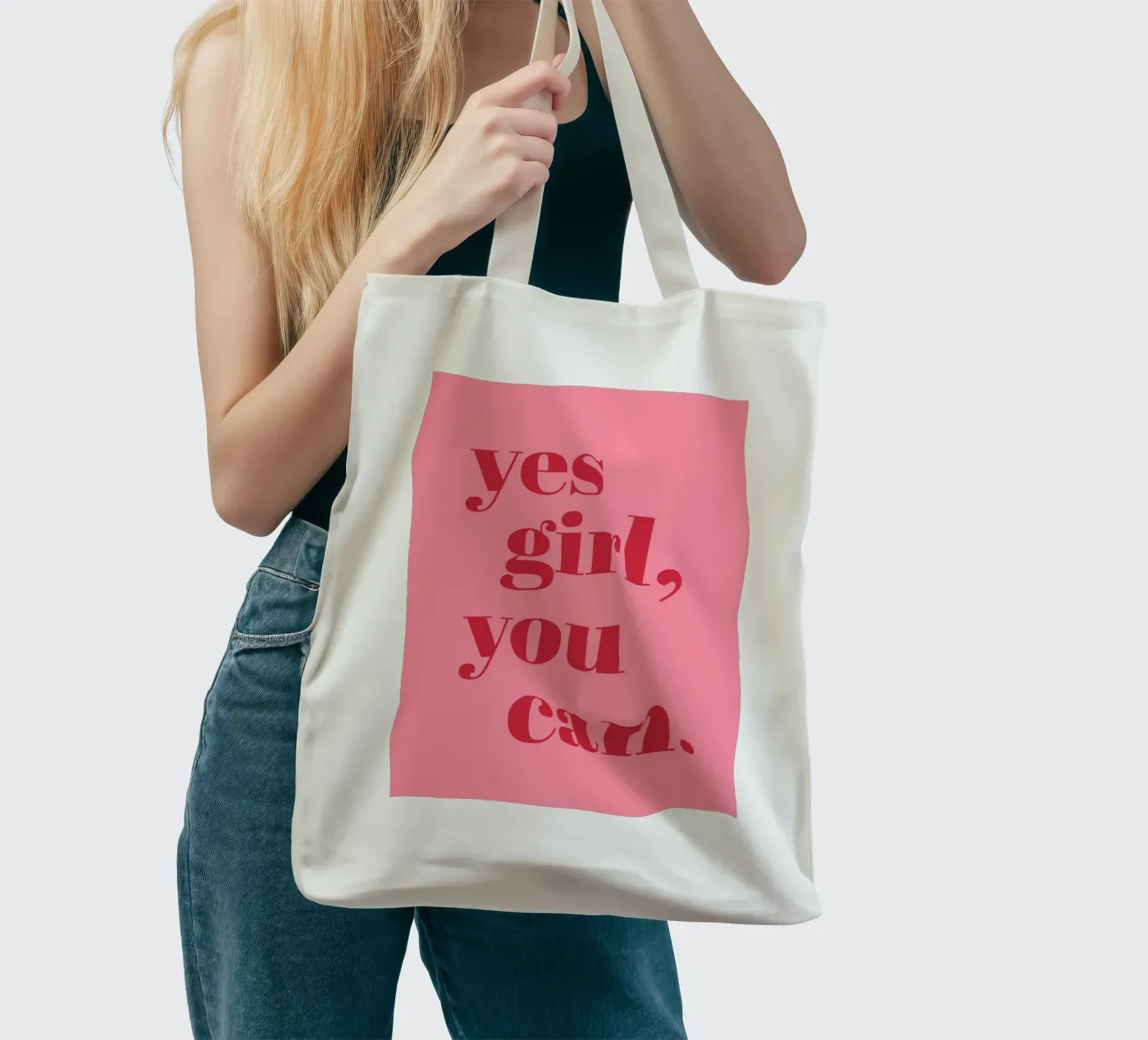 “Yes Girl, You Can” Feminist Empowerment Quote in Bold Red tote bag by pdigitalprints