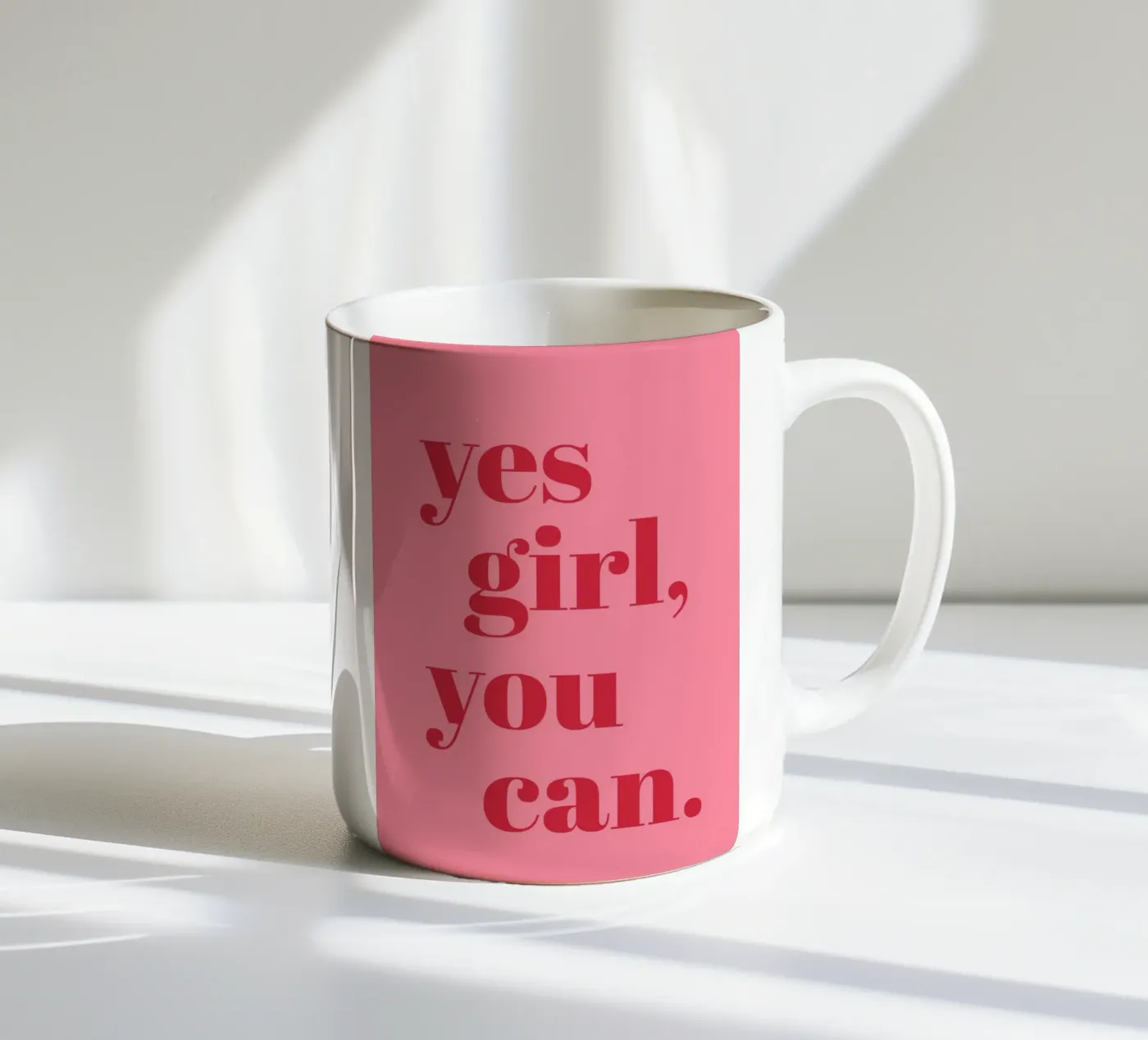 “Yes Girl, You Can” Feminist Empowerment Quote in Bold Red ceramic mug by pdigitalprints