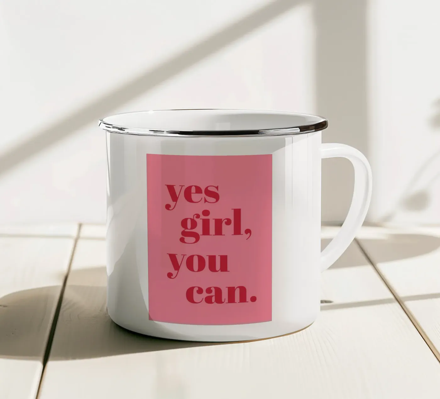 “Yes Girl, You Can” Feminist Empowerment Quote in Bold Red enamel mug by pdigitalprints