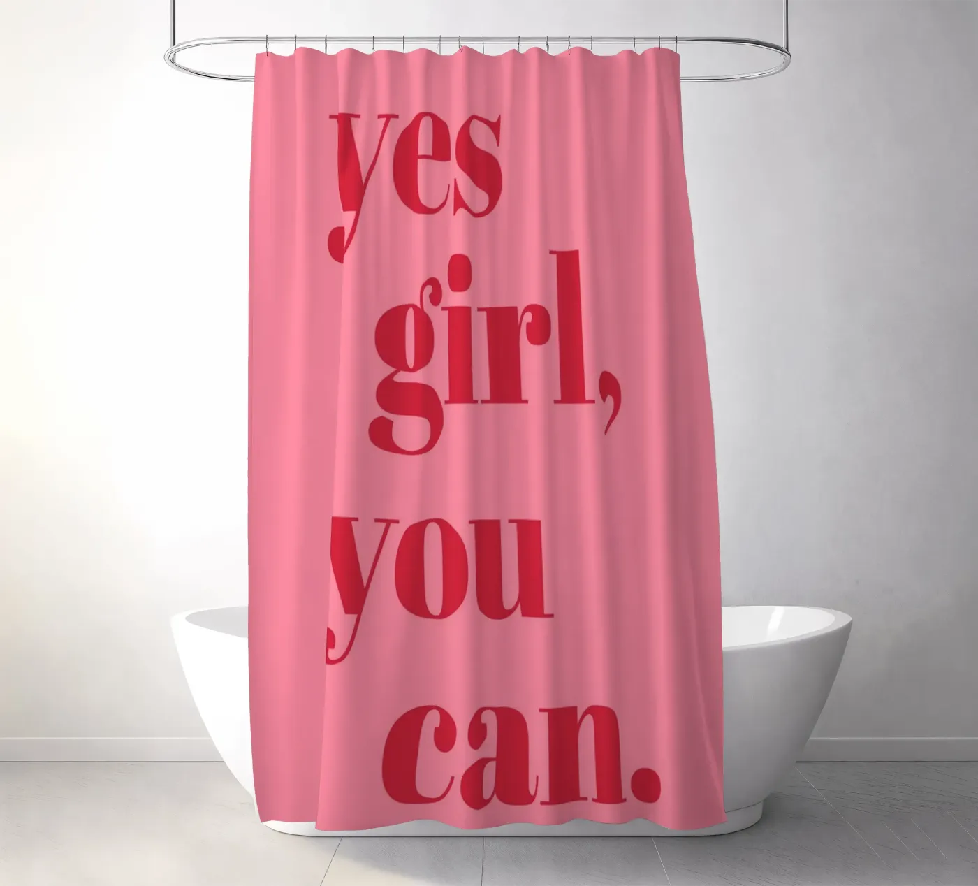 “Yes Girl, You Can” Feminist Empowerment Quote in Bold Red shower curtain by pdigitalprints