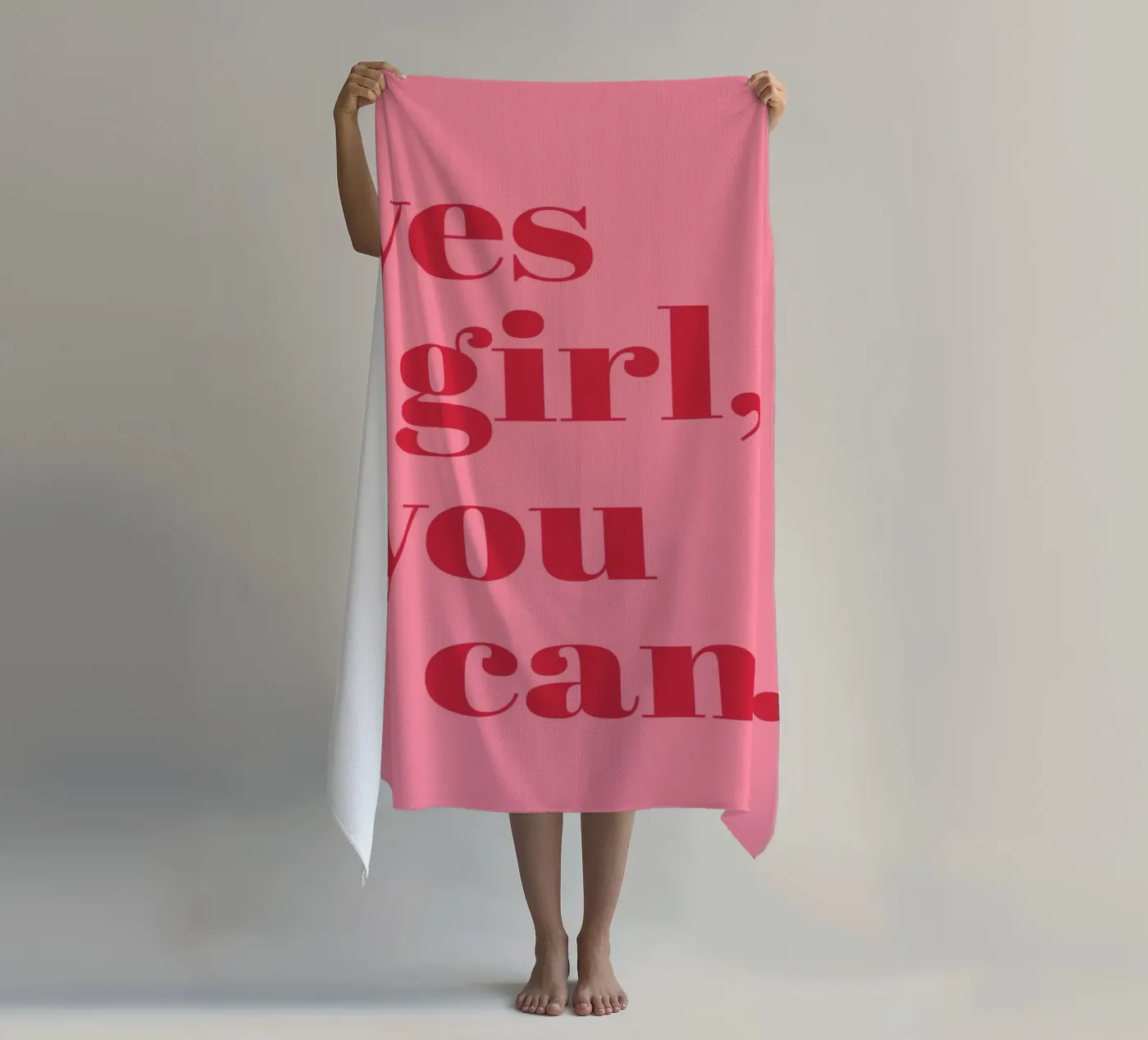 “Yes Girl, You Can” Feminist Empowerment Quote in Bold Red beach towel by pdigitalprints