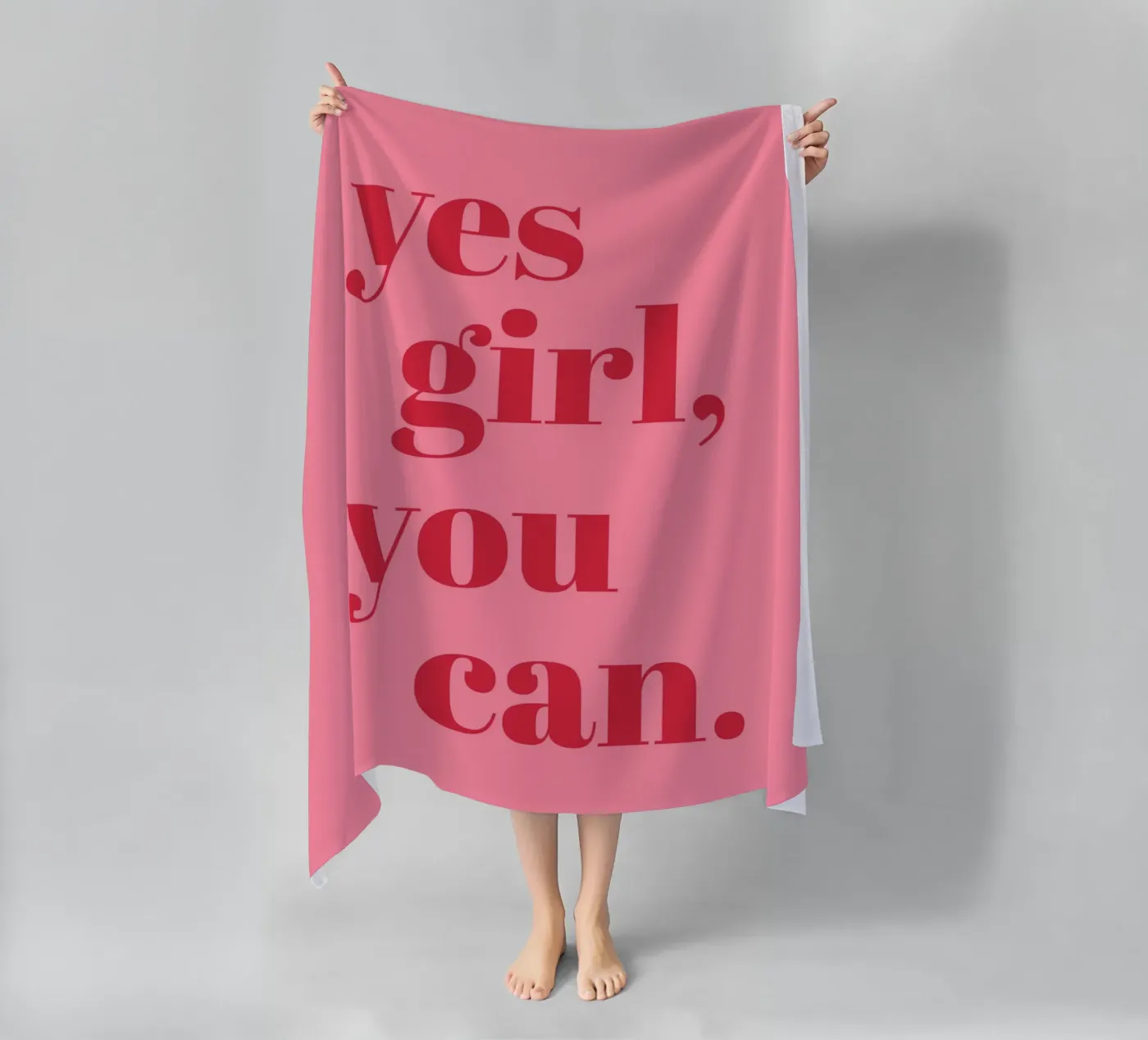 “Yes Girl, You Can” Feminist Empowerment Quote in Bold Red beach towel by pdigitalprints
