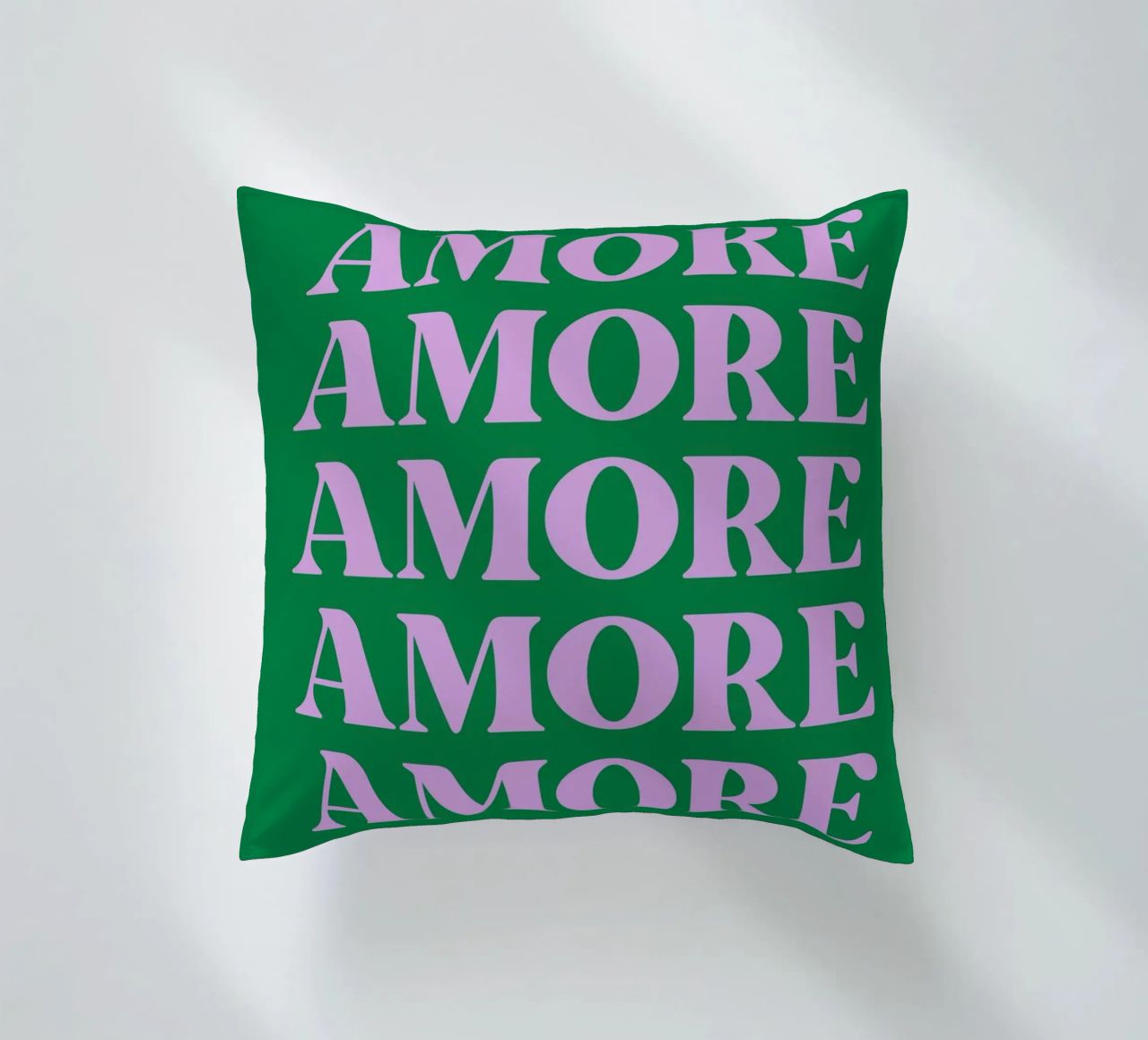 "AMORE Arte tipografica ripetuta in rosa e verde cuscino da pdigitalprints