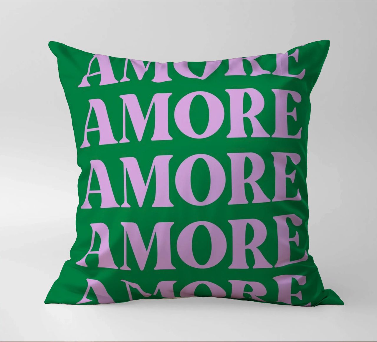 "AMORE Arte tipografica ripetuta in rosa e verde cuscino da pdigitalprints