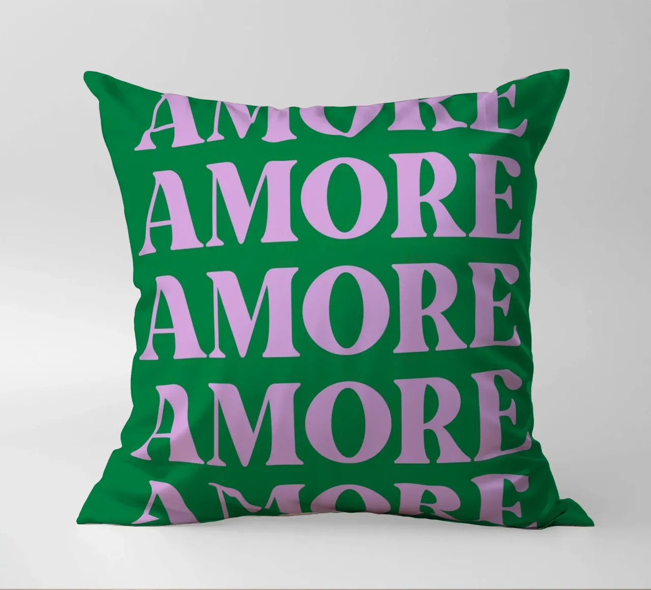 "AMORE Arte tipográfico repetido en rosa y verde cojín de pdigitalprints