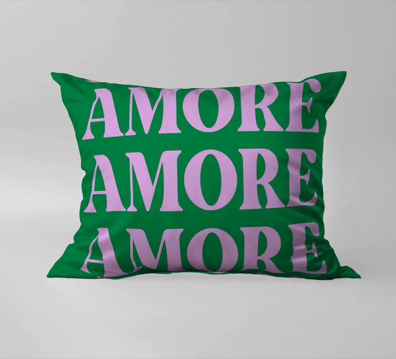"AMORE Arte tipografica ripetuta in rosa e verde cuscino da pdigitalprints