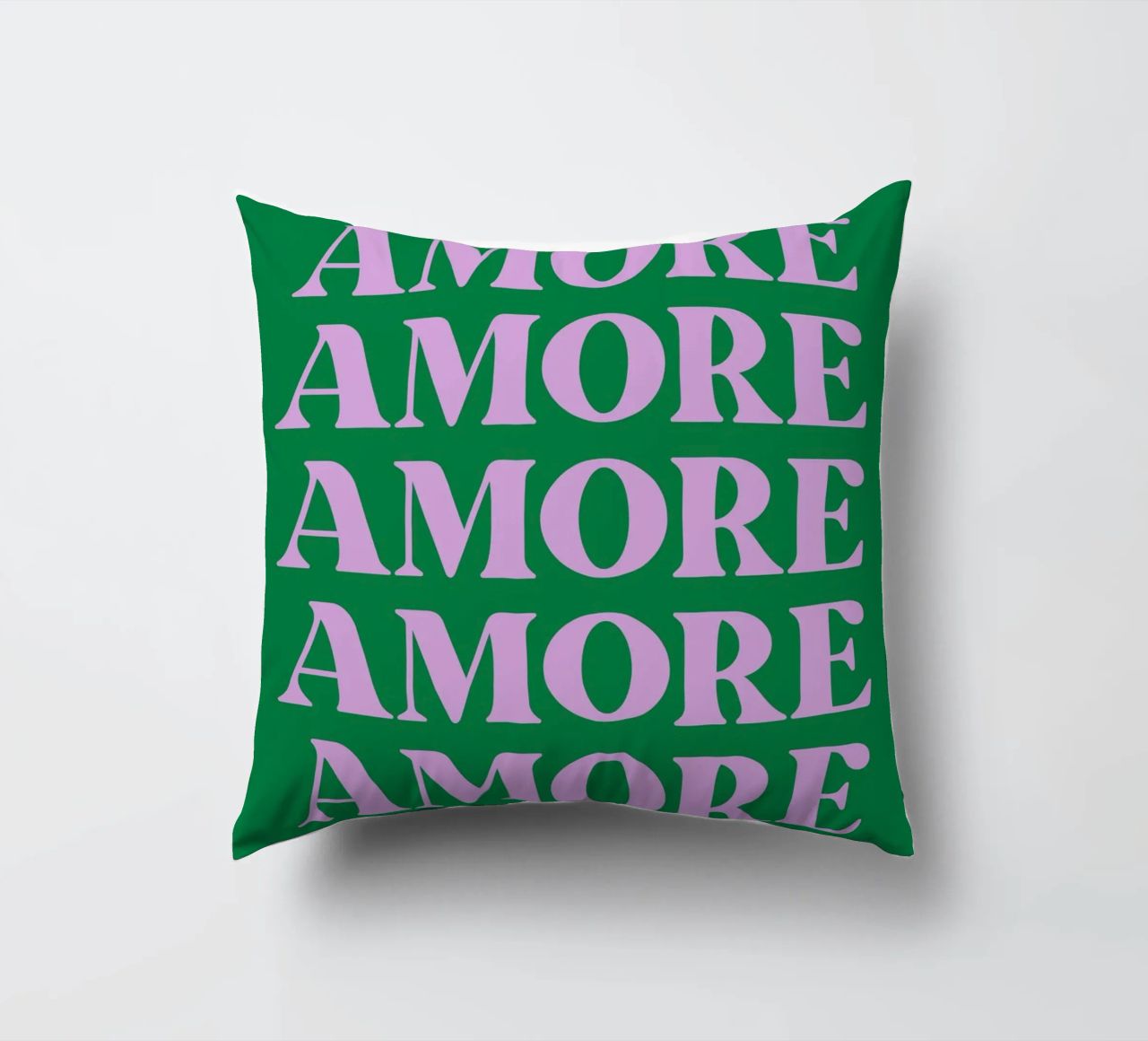 "AMORE Arte tipografica ripetuta in rosa e verde cuscino da pdigitalprints