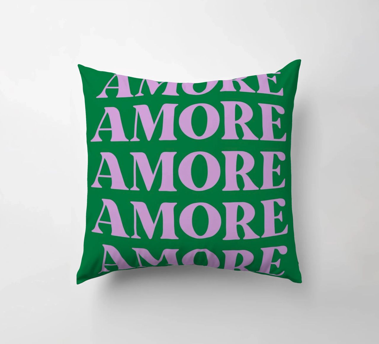 "AMORE Arte tipografica ripetuta in rosa e verde cuscino da pdigitalprints