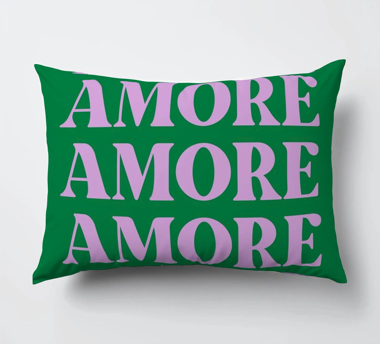 "AMORE Arte tipografica ripetuta in rosa e verde cuscino da pdigitalprints