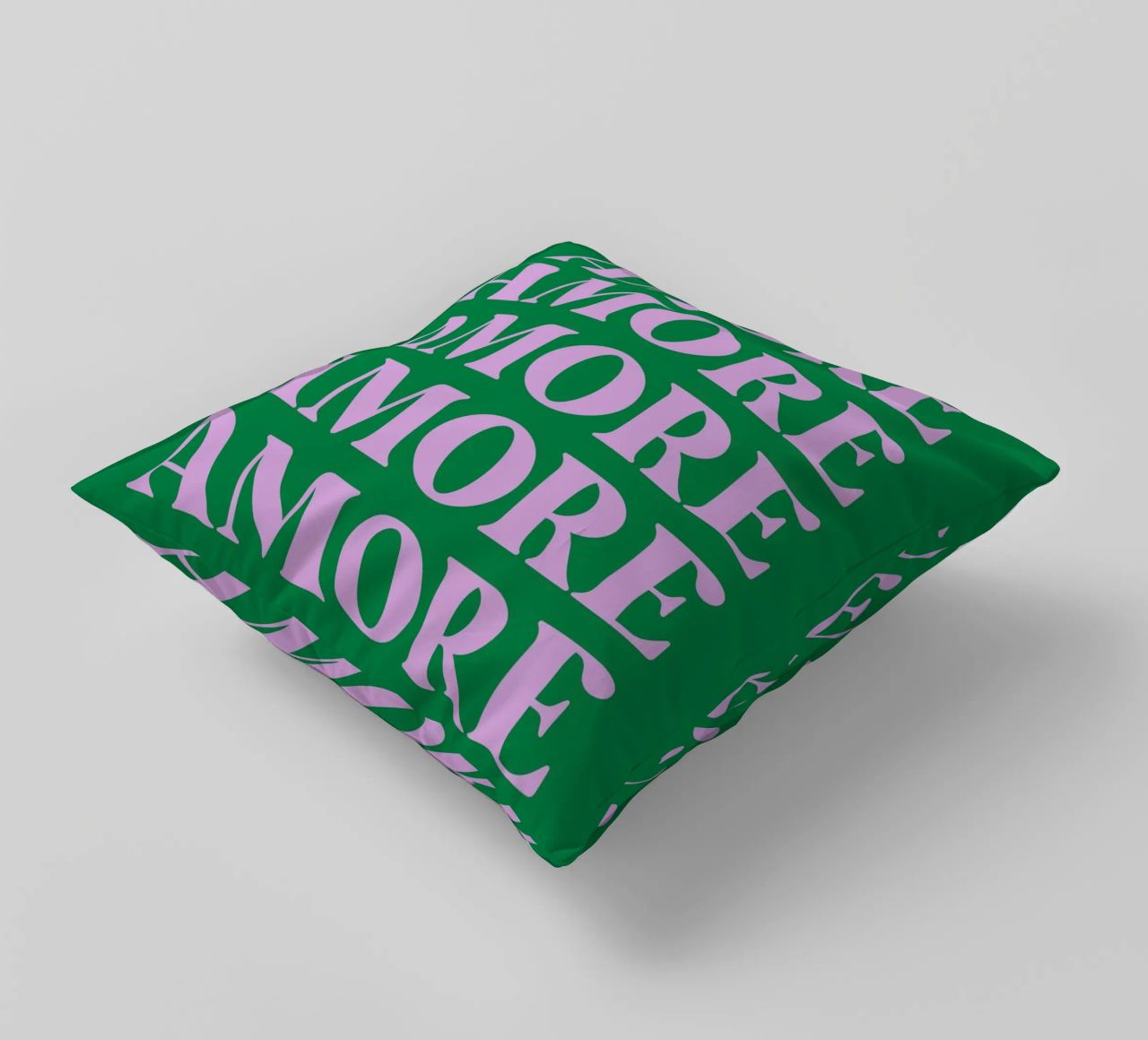 "AMORE Arte tipografica ripetuta in rosa e verde cuscino da pdigitalprints
