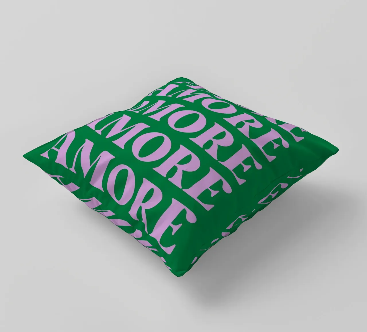 "AMORE Arte tipográfico repetido en rosa y verde cojín de pdigitalprints