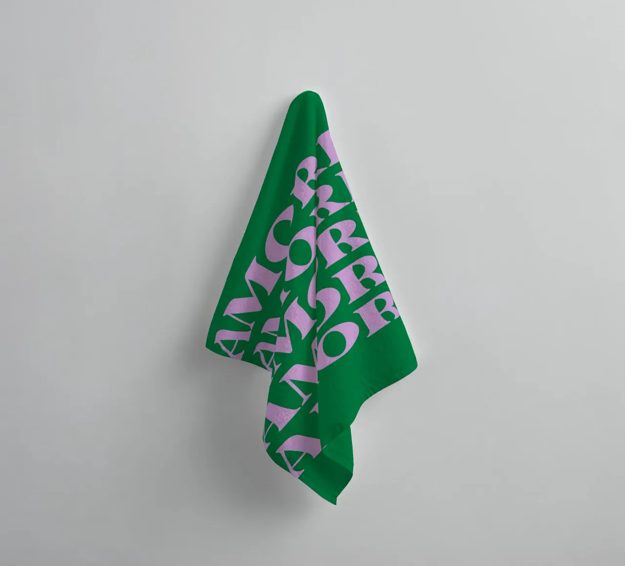 “AMORE” Repeated Typography Art in Pink and Green towel by pdigitalprints