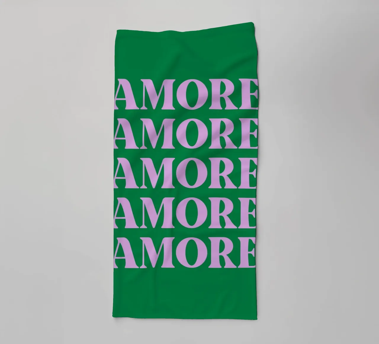 “AMORE” Repeated Typography Art in Pink and Green towel by pdigitalprints