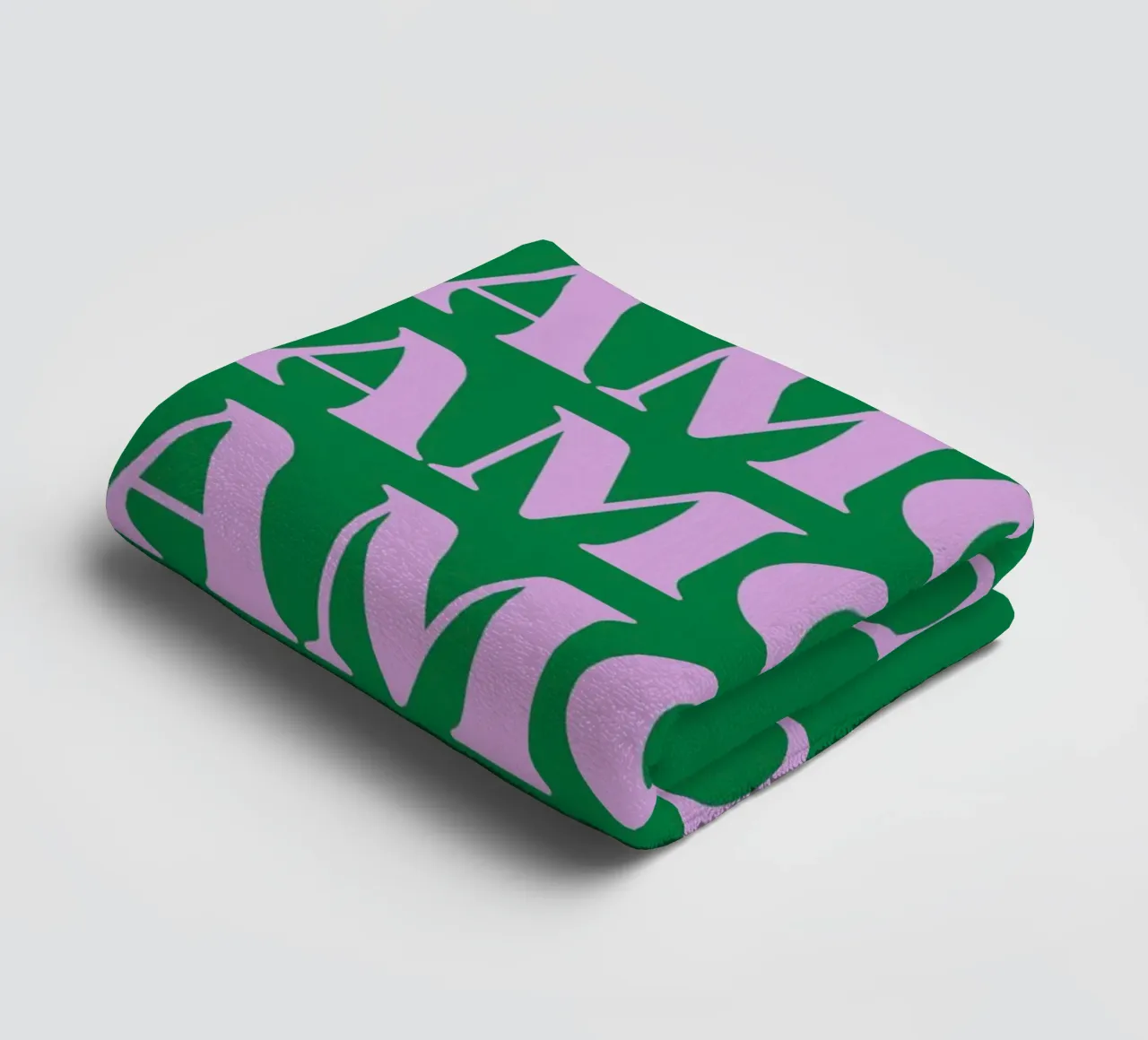 “AMORE” Repeated Typography Art in Pink and Green towel by pdigitalprints