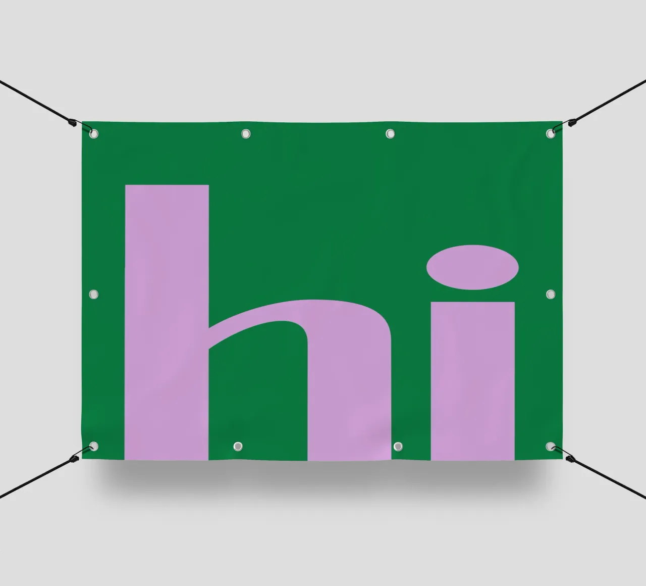 Tipografia minimale in grassetto "ciao" in lilla su verde telo in pvc da pdigitalprints