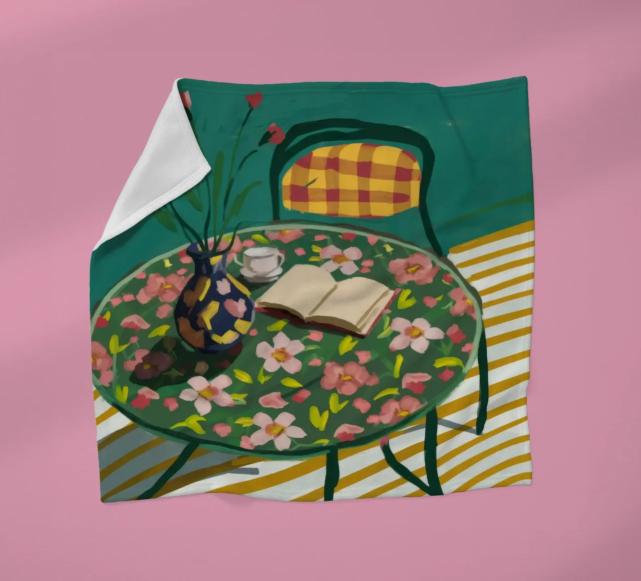 Floral Reading Pause fleece blanket by Aurora Muse