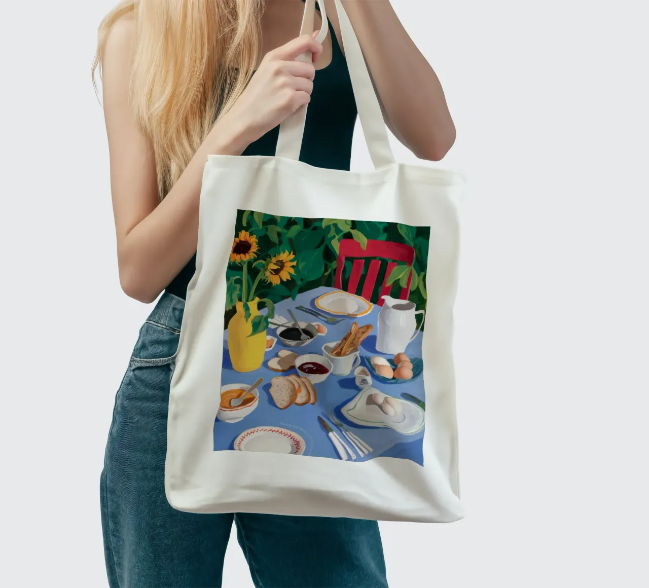Brunch diffuso al sole borsa in juta da Aurora Muse