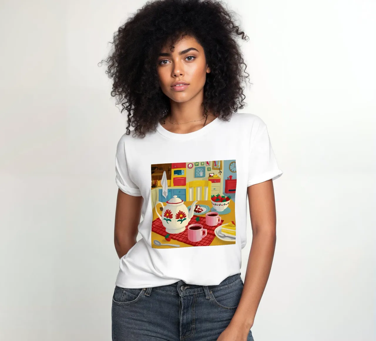 Cherry Teapot Whimsy women's fitted t-shirt by Aurora Muse