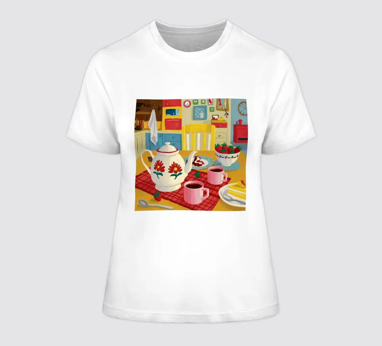 Cherry Teapot Whimsy women's fitted t-shirt by Aurora Muse