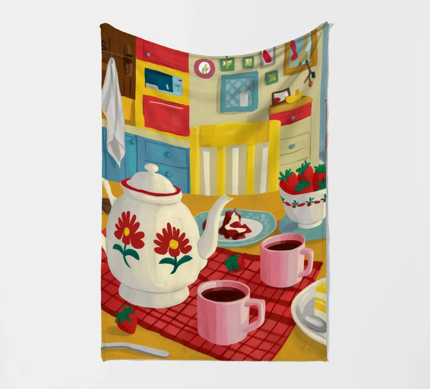 Cherry Teapot Whimsy fleece blanket by Aurora Muse