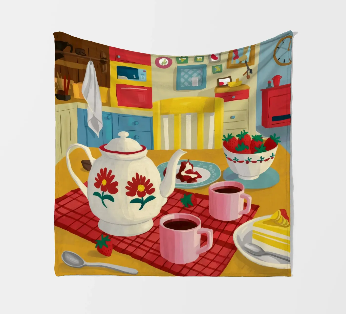 Cherry Teapot Whimsy fleece blanket by Aurora Muse