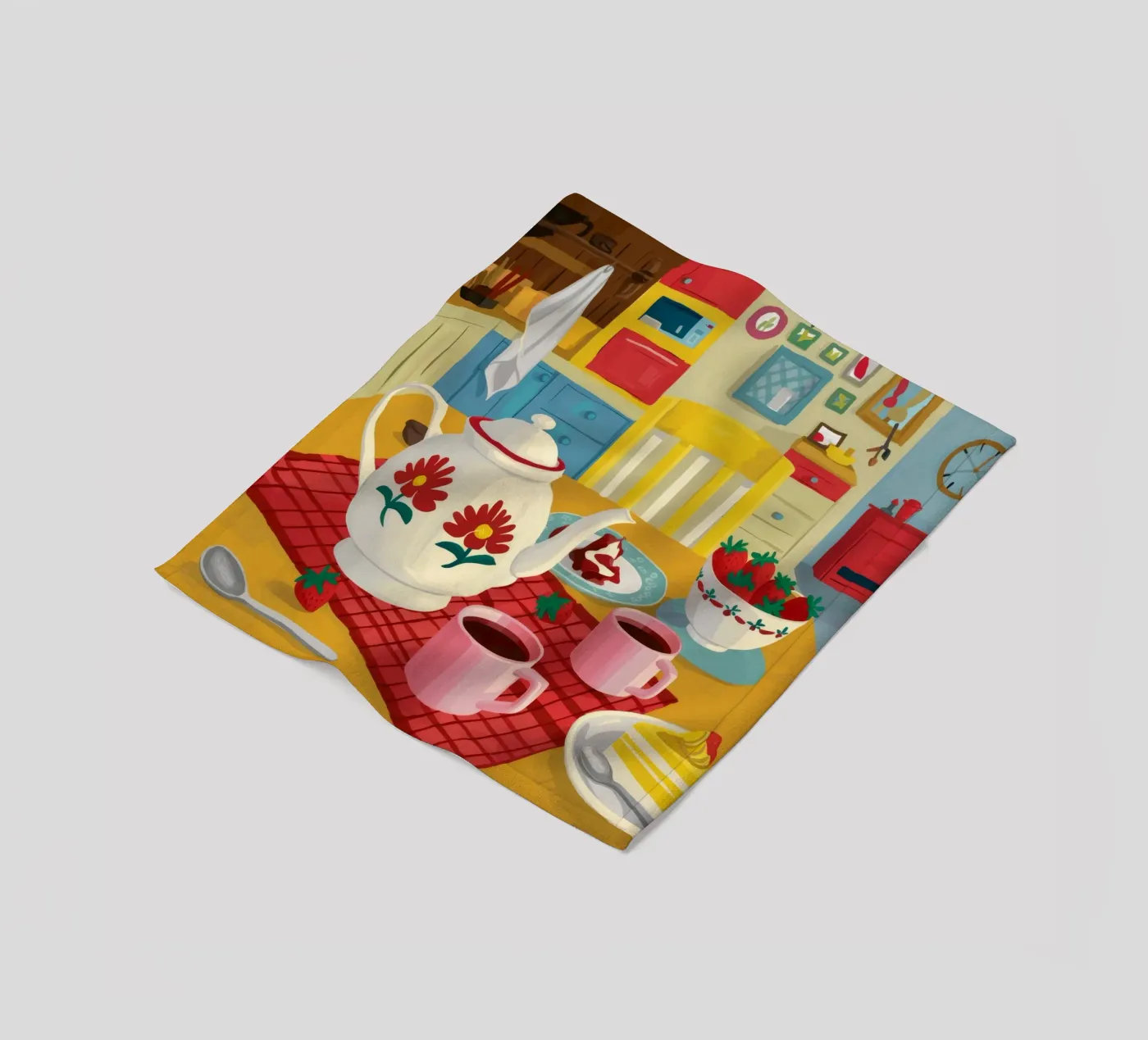 Cherry Teapot Whimsy fleece blanket by Aurora Muse