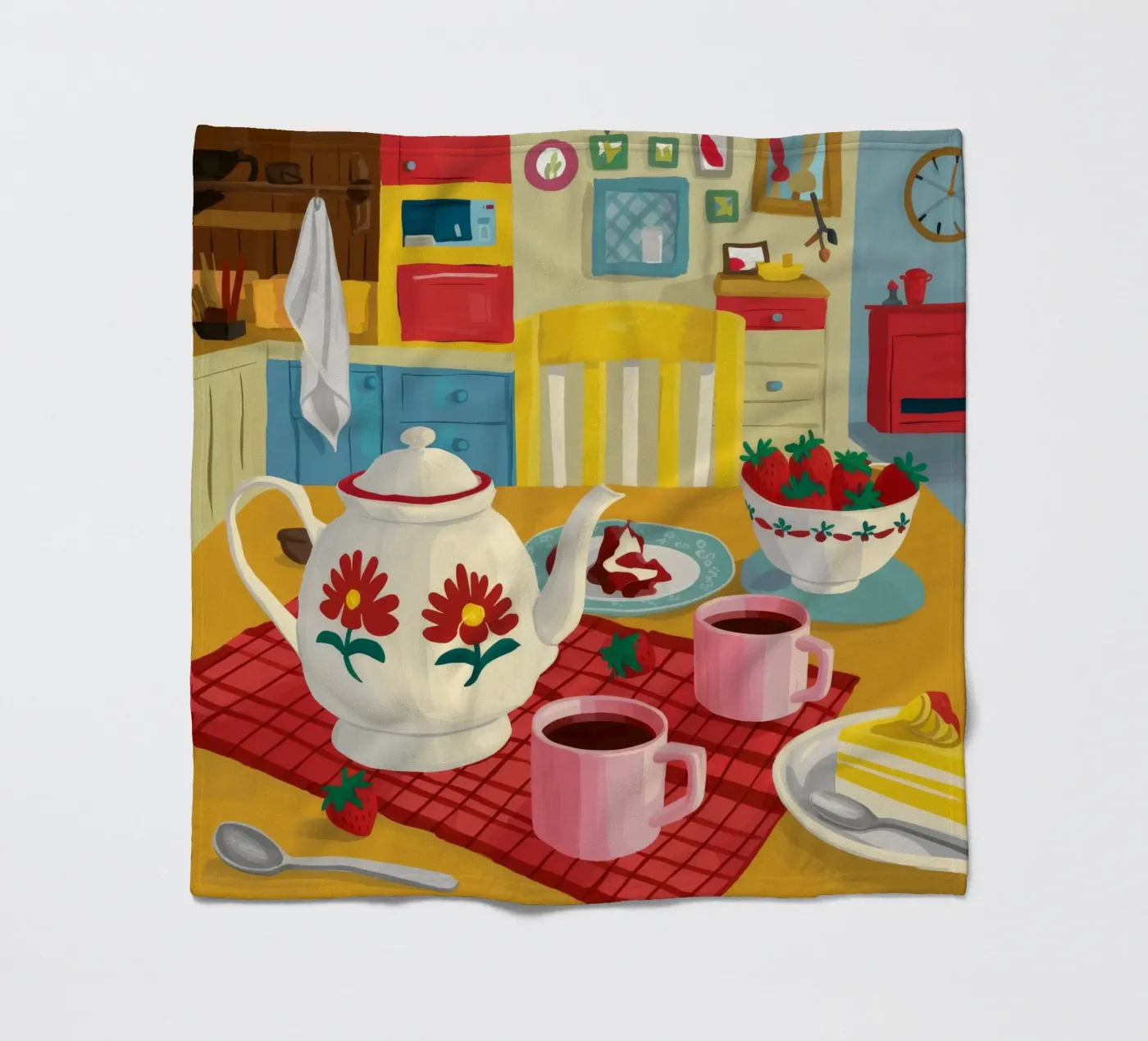 Cherry Teapot Whimsy fleece blanket by Aurora Muse