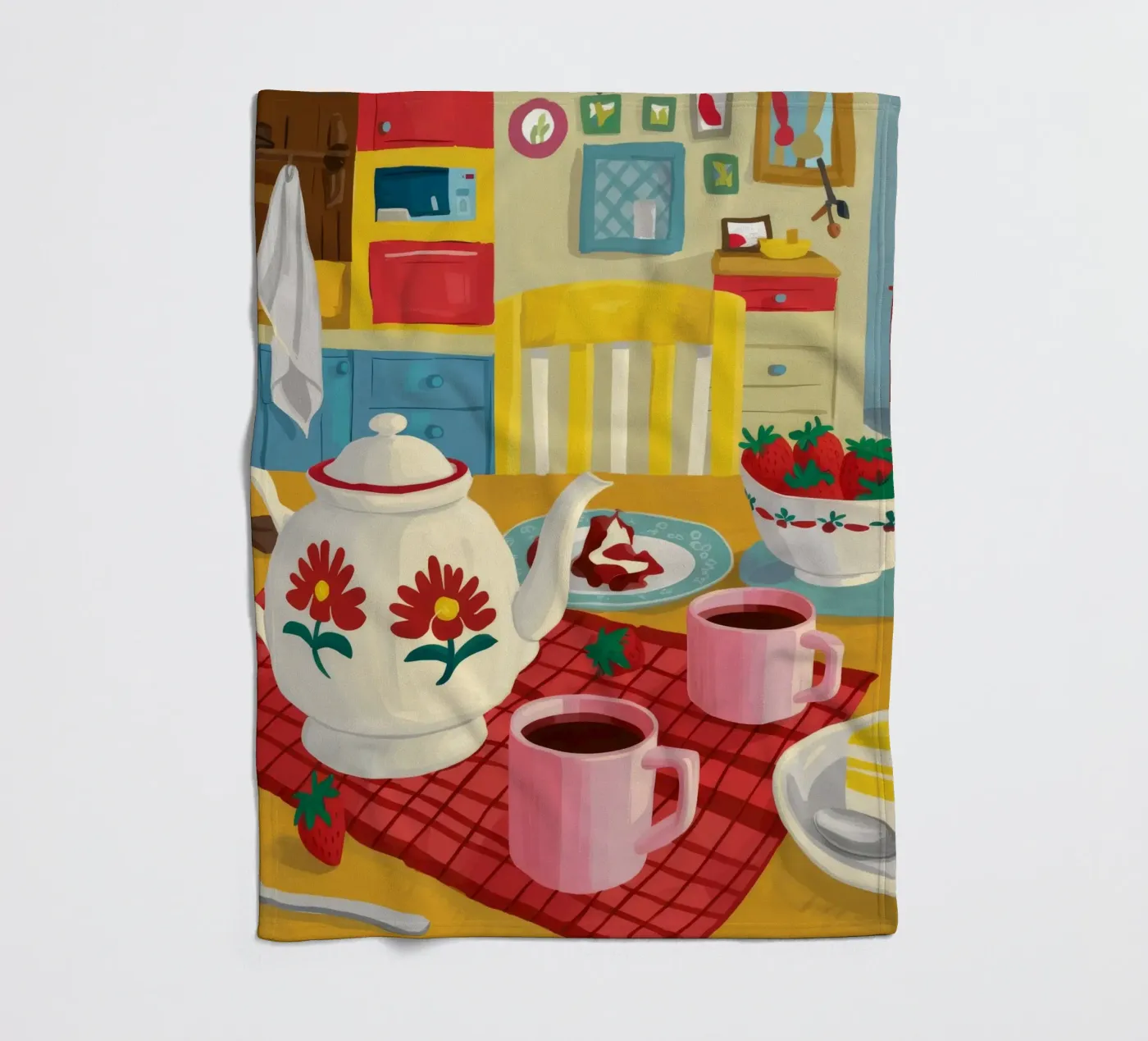 Cherry Teapot Whimsy fleece blanket by Aurora Muse