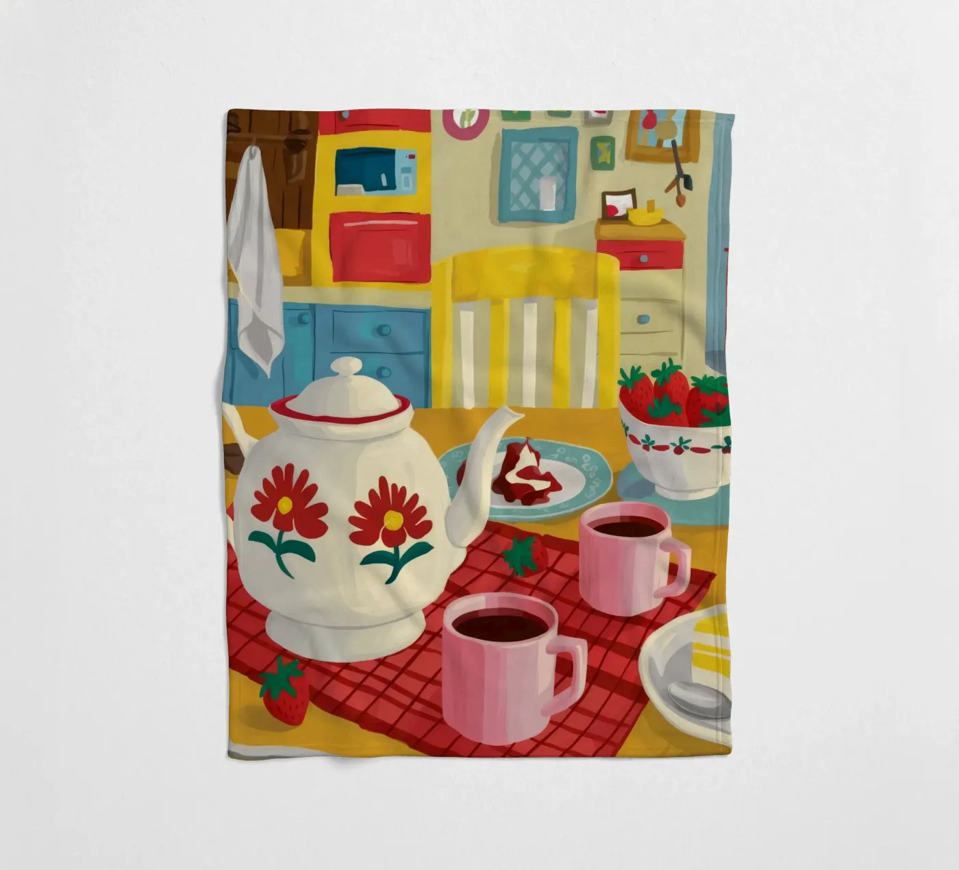 Cherry Teapot Whimsy fleece blanket by Aurora Muse