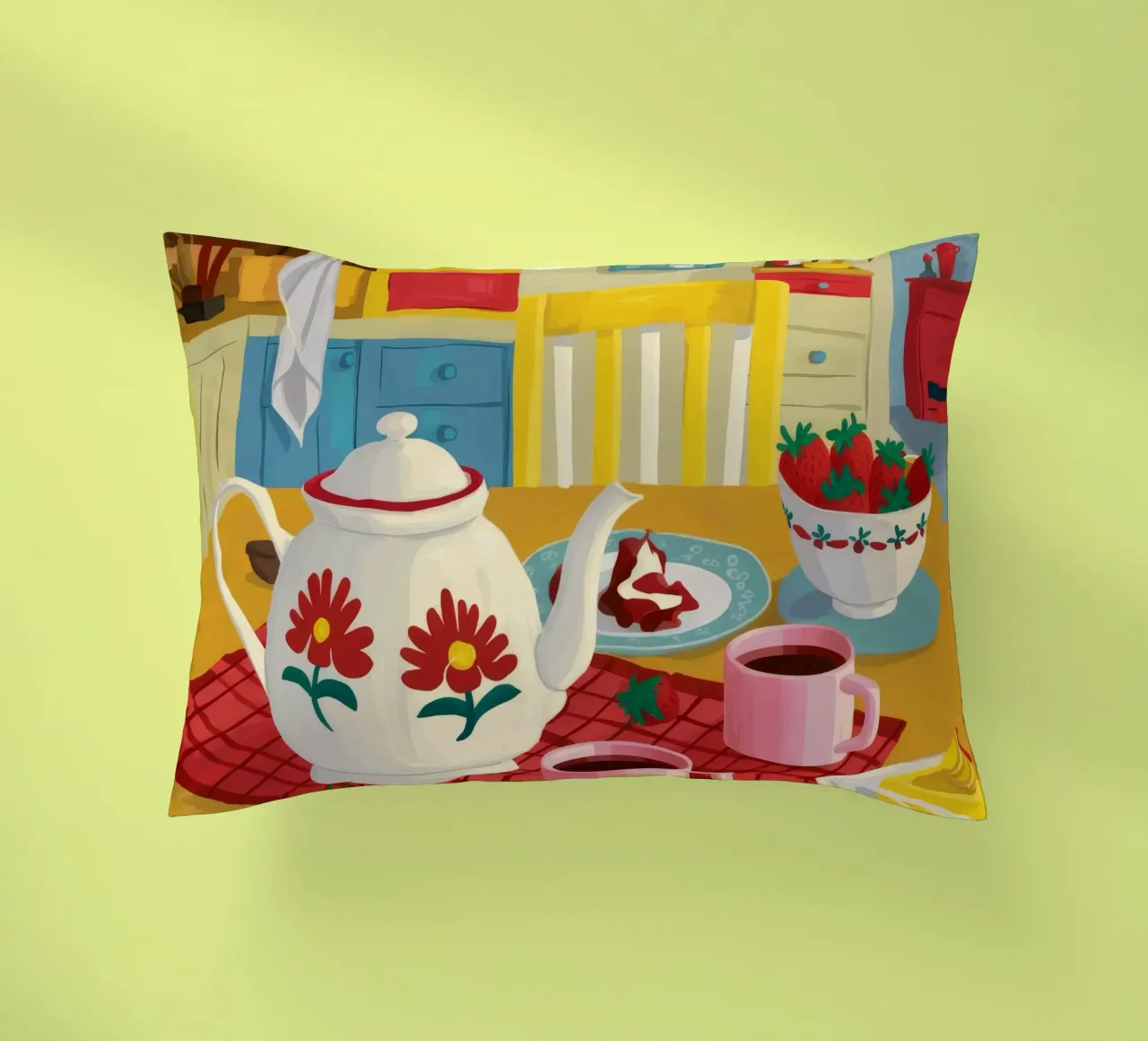 Cherry Teapot Whimsy decorative cushion by Aurora Muse