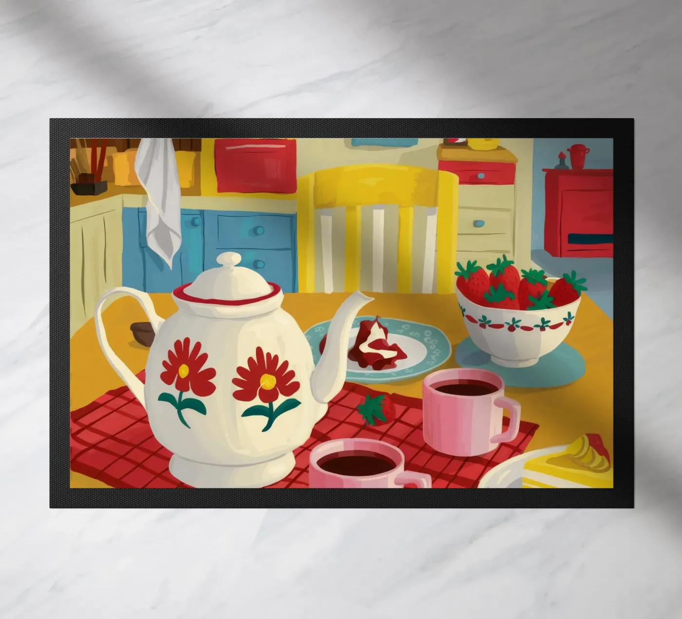 Cherry Teapot Whimsy doormat by Aurora Muse