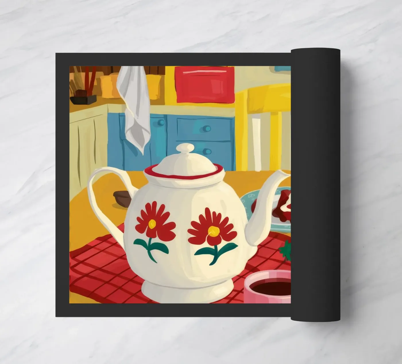 Cherry Teapot Whimsy doormat by Aurora Muse